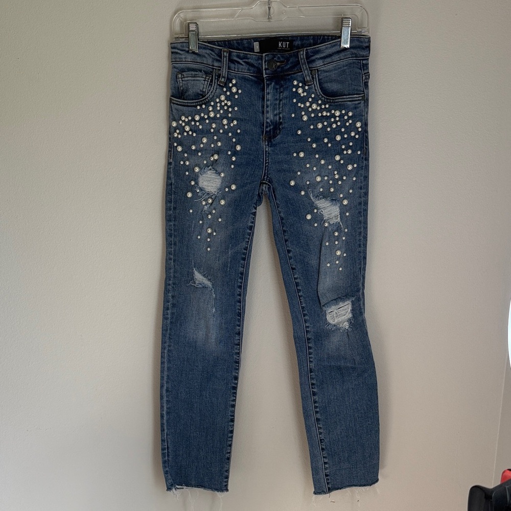 Kut from the Kloth Pearl Embellished Cropped Jeans